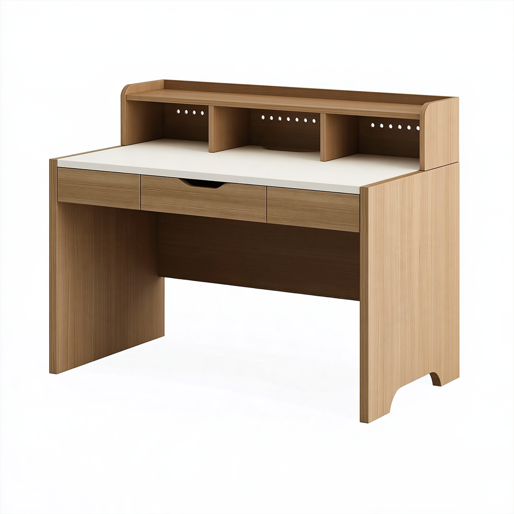 Bureau 120 x 60 x 100 cm en panneaux de bois marron et blanc avec rangement
