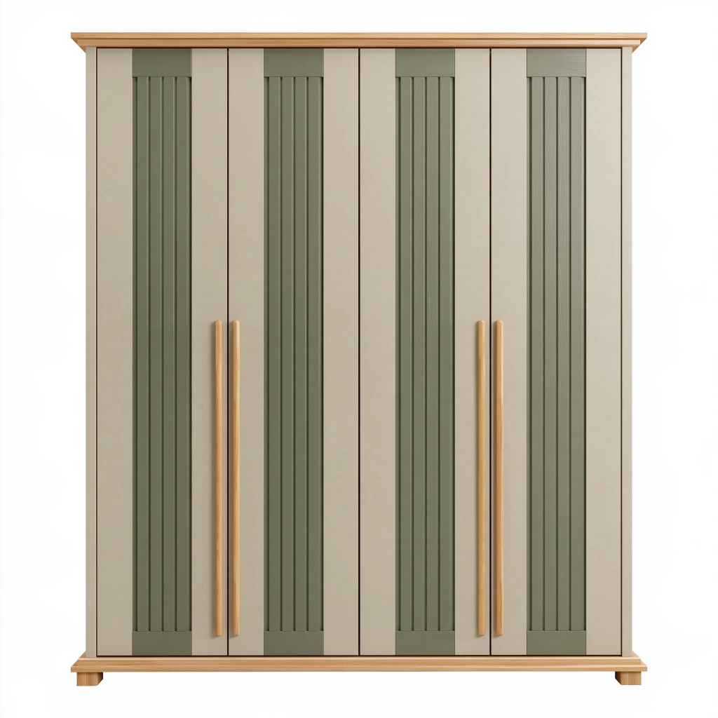 Armoire 4 portes 180 x 60 x 200 cm en panneaux de bois vert sauge et beige style contemporain
