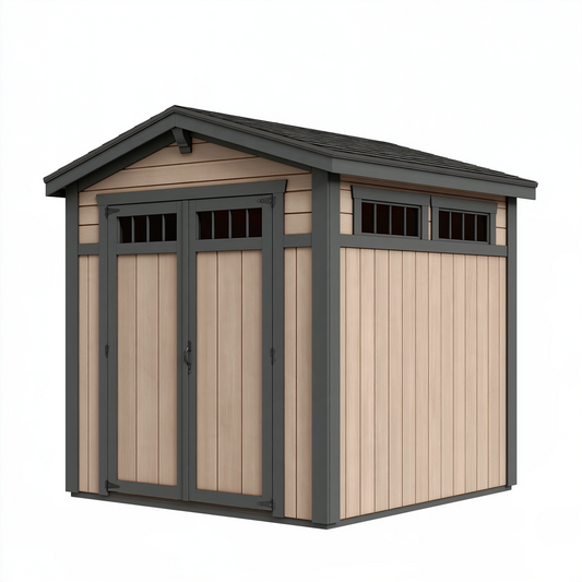 Abri de jardin 203 x 183 x 206 cm en plastique beige et gris anthracite avec double porte