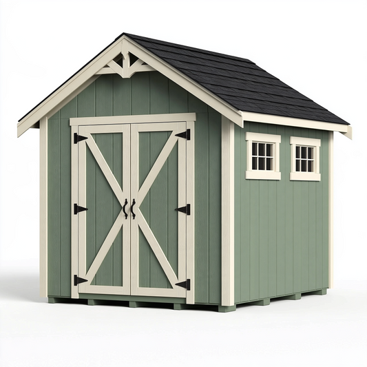 Abri de jardin 240 x 180 x 220 cm en bois vert sauge à double porte style chalet