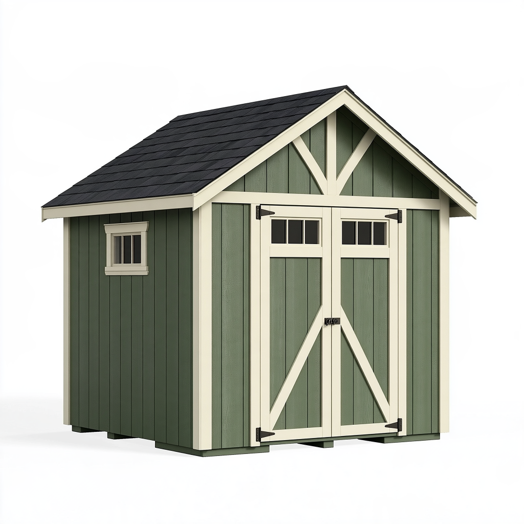 Abri de jardin 240 x 180 x 230 cm en bois vert à double porte style chalet