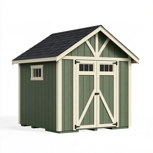 Abri de jardin 240 x 180 x 230 cm en bois vert à double porte style chalet