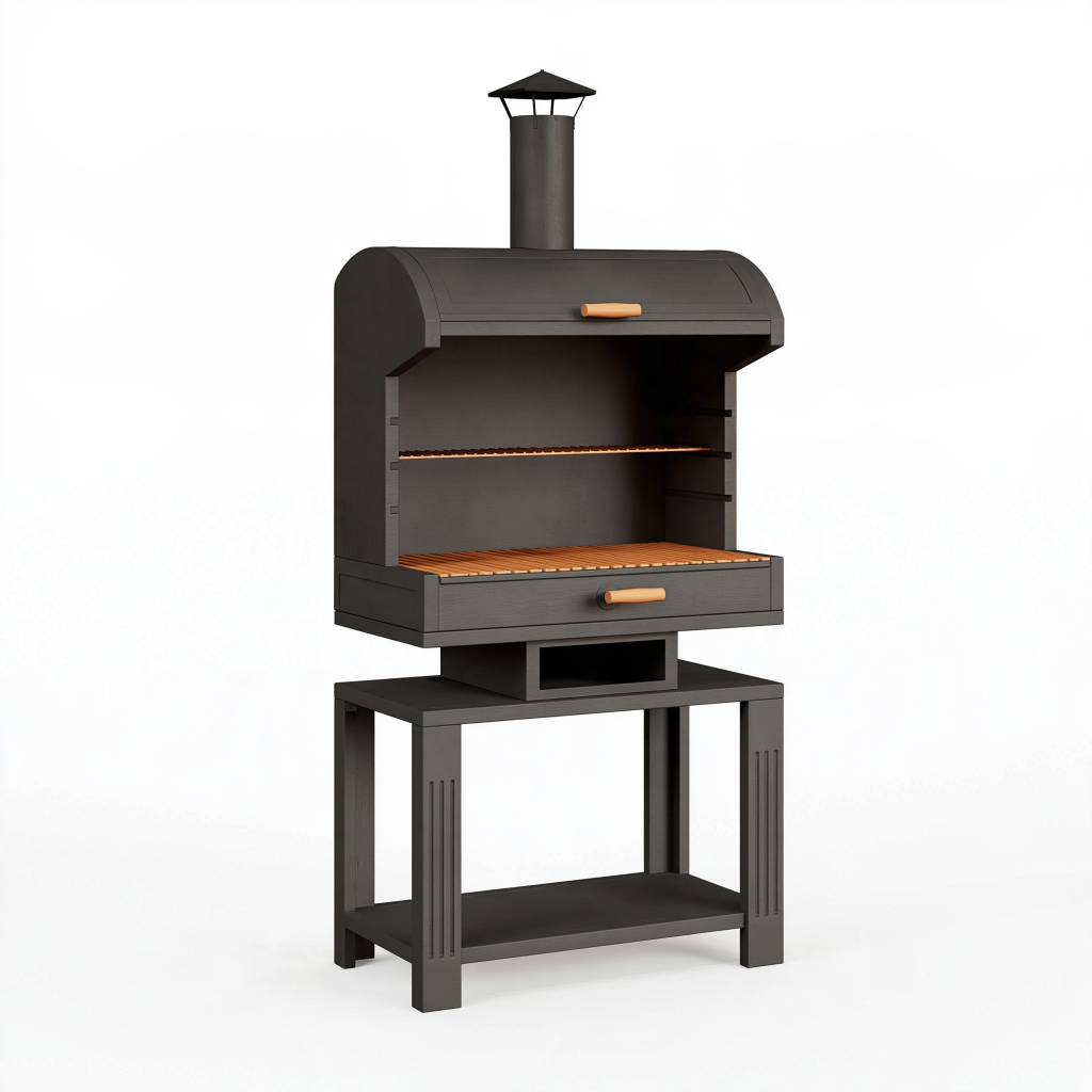 Barbecue extérieur 100 x 60 x 190 cm en métal noir à cheminée style traditionnel