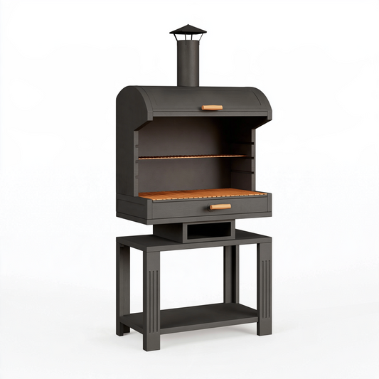Barbecue extérieur 100 x 60 x 190 cm en métal noir à cheminée style traditionnel