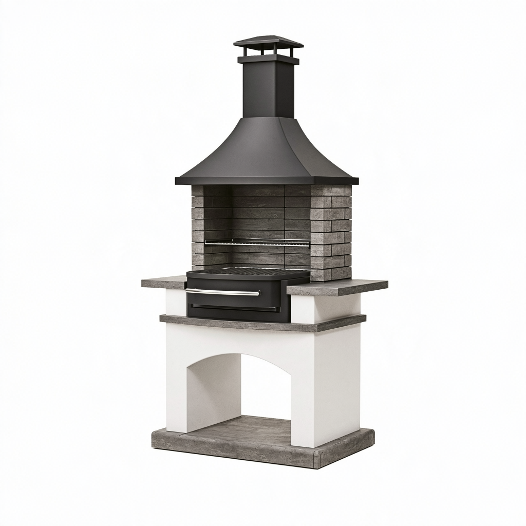 Barbecue fixe 120 x 70 x 245 cm en maçonnerie gris anthracite avec hotte métallique