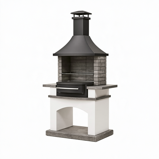 Barbecue fixe 120 x 70 x 245 cm en maçonnerie gris anthracite avec hotte métallique