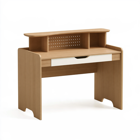 Bureau enfant 100 x 55 x 100 cm finition bois naturel blanc avec tiroir et rangements style scandinave