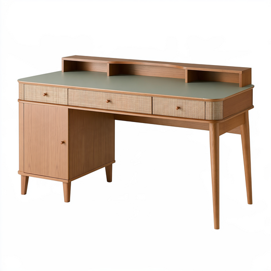 Bureau 120 x 60 x 88 cm en bois marron et vert avec rangement style vintage