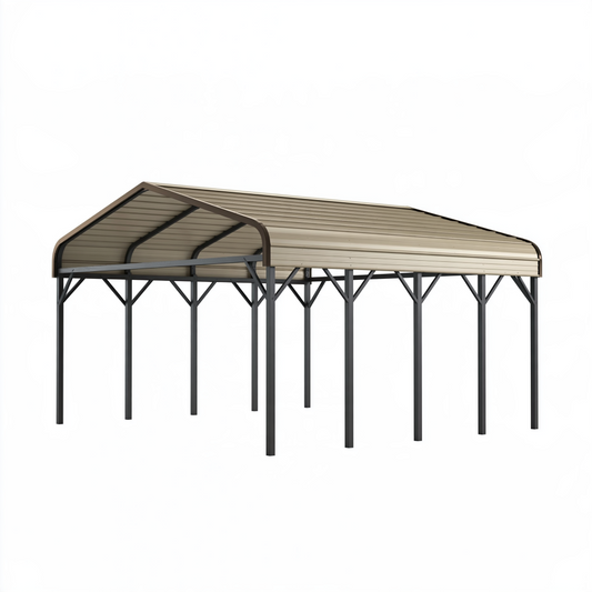 Abri de voiture 600 x 300 x 270 cm en acier beige anthracite avec toit incliné pour extérieur