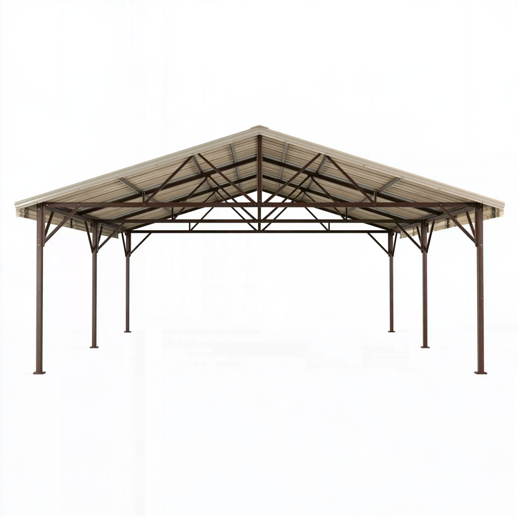 Abri voiture 600 x 500 x 290 cm en acier marron avec toit métallique pour extérieur