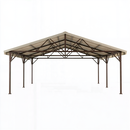 Abri voiture 600 x 500 x 290 cm en acier marron avec toit métallique pour extérieur