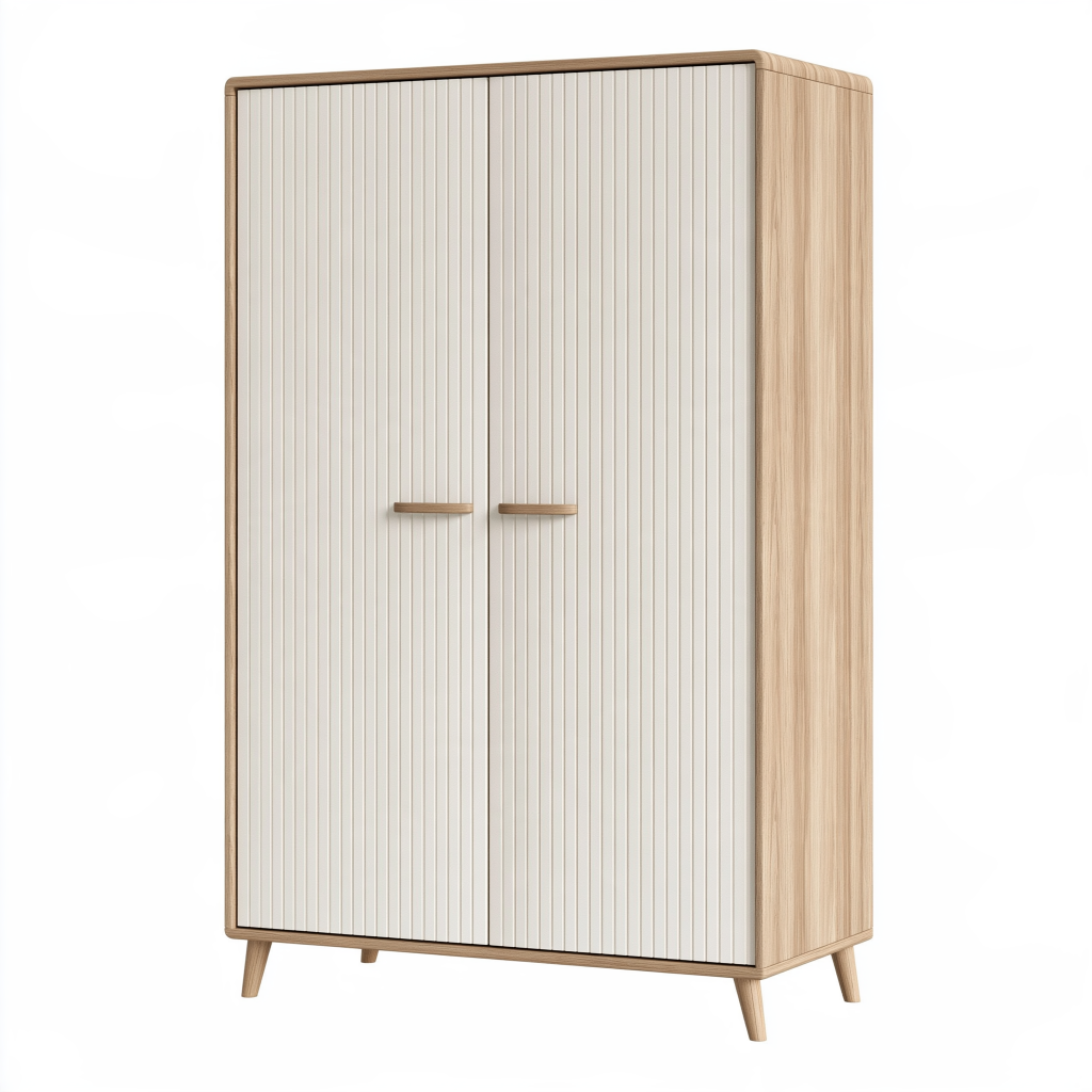 Armoire 100 x 55 x 180 cm en panneaux de bois beige et blanc à 2 portes style scandinave