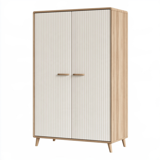 Armoire 100 x 55 x 180 cm en panneaux de bois beige et blanc à 2 portes style scandinave