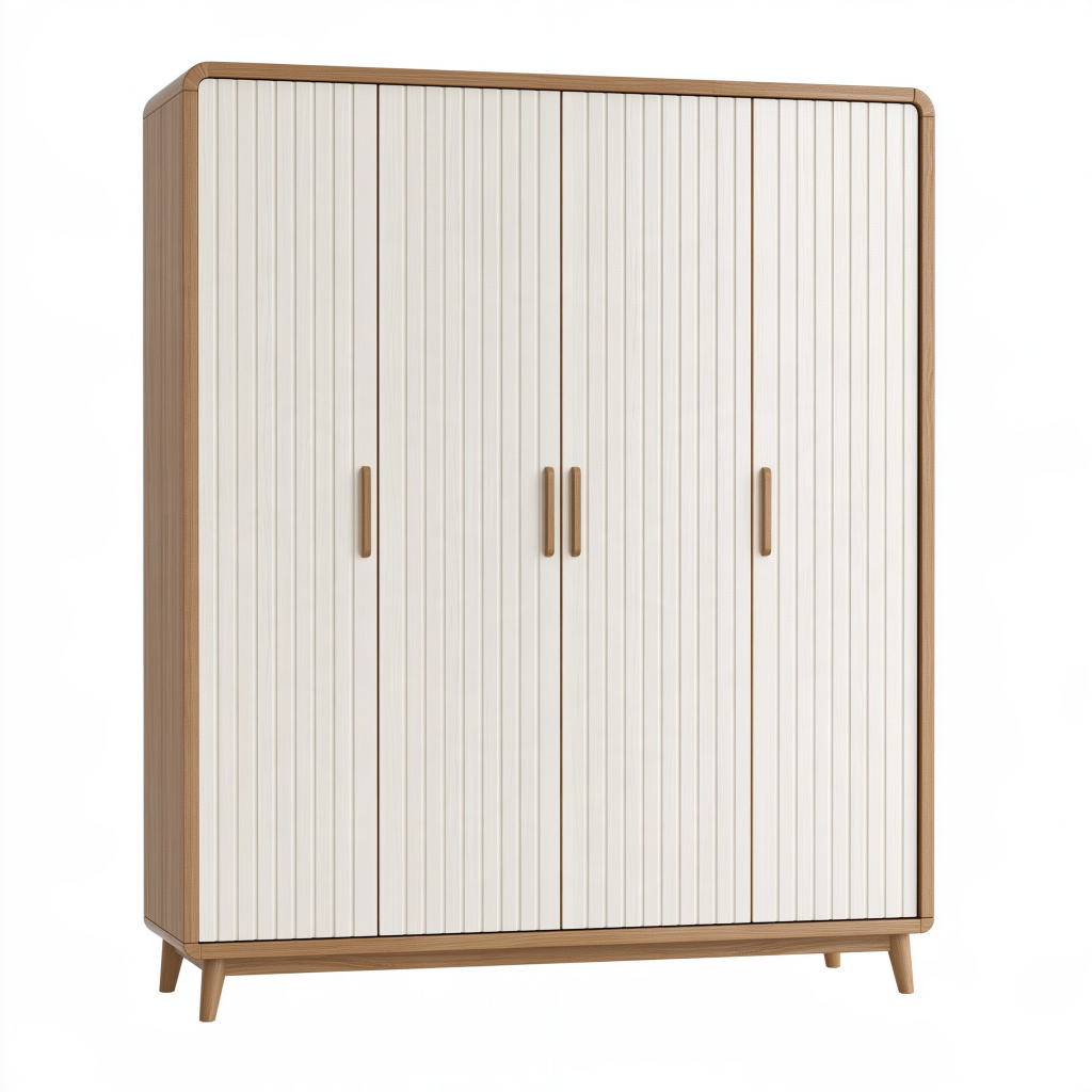 Armoire 4 portes 160 x 55 x 200 cm bois beige et naturel rangement style contemporain