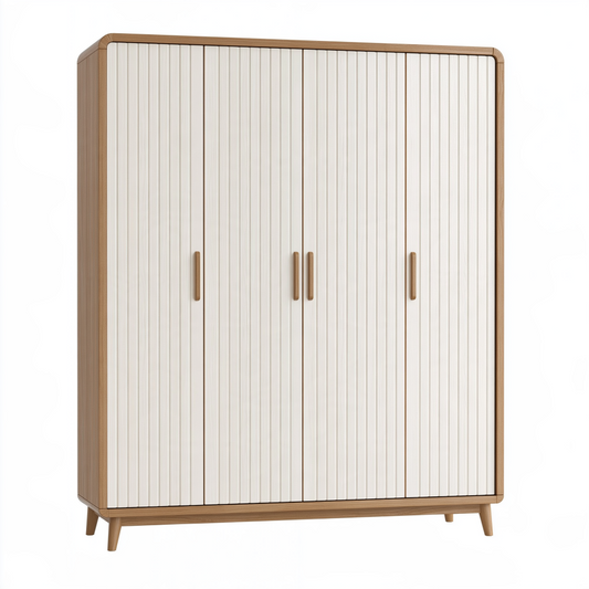 Armoire 4 portes 160 x 55 x 200 cm bois beige et naturel rangement style contemporain