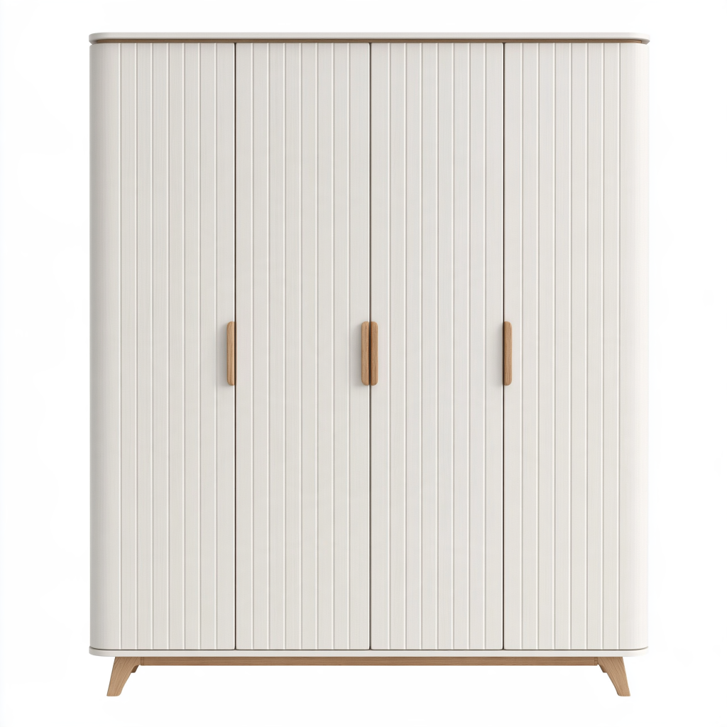 Armoire 4 portes 160 x 55 x 190 cm en panneaux de bois blanc et bois rangement moderne