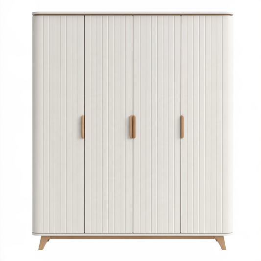 Armoire 4 portes 160 x 55 x 190 cm en panneaux de bois blanc et bois rangement moderne