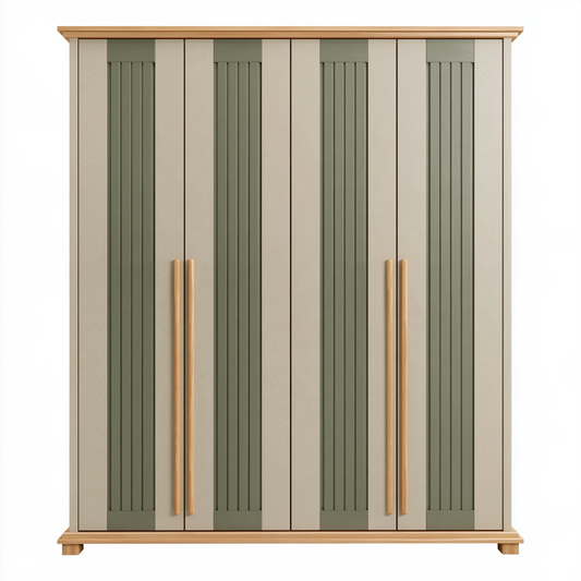 Armoire 4 portes 180 x 60 x 200 cm en panneaux de bois vert sauge et beige style contemporain