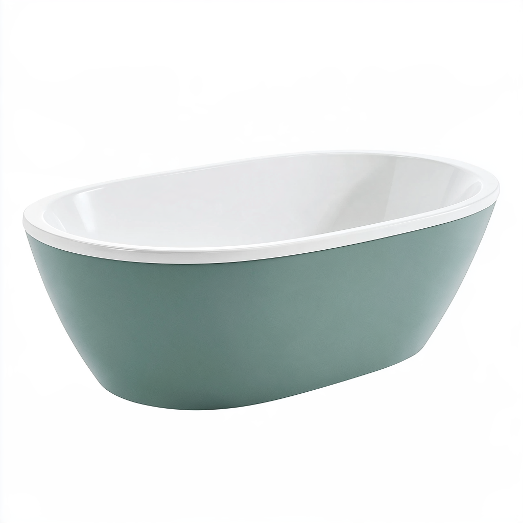 Baignoire îlot ovale 170 cm en acrylique vert sauge et blanc - style contemporain
