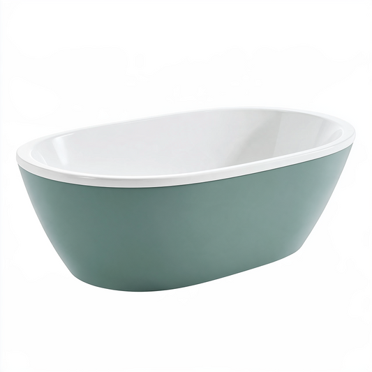 Baignoire îlot ovale 170 cm en acrylique vert sauge et blanc - style contemporain