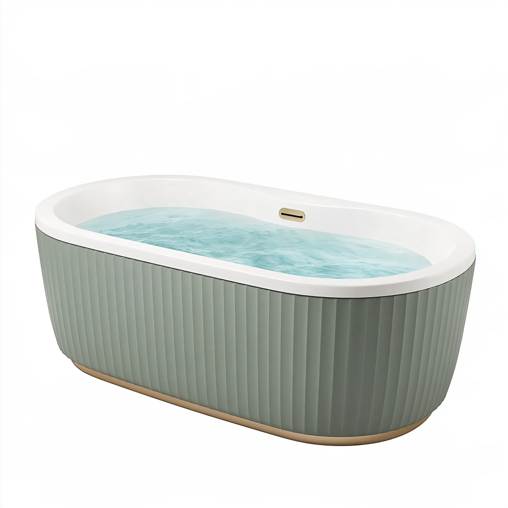 Baignoire îlot 170 x 75 cm acrylique vert sauge design nervuré
