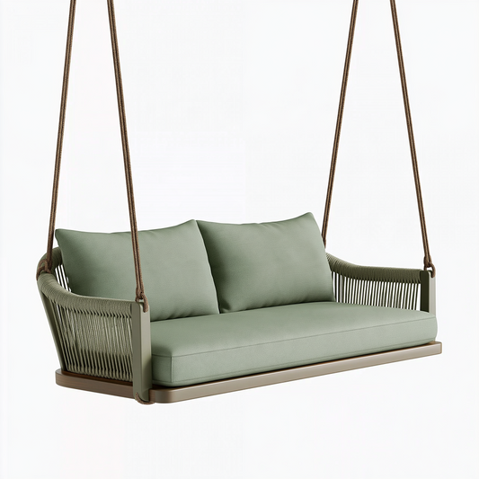Balancelle de jardin 140 x 75 x 180 cm en aluminium vert sauge à suspension