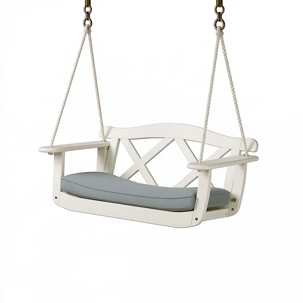 Balancelle de jardin 120 x 60 x 55 cm en bois blanc avec cordes style classique