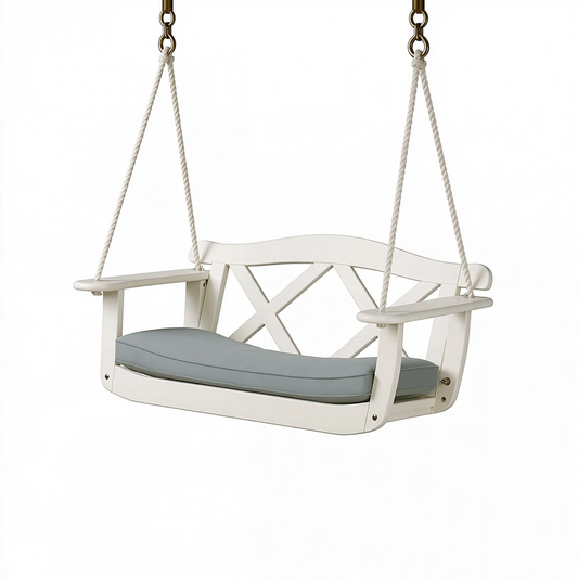 Balancelle de jardin 120 x 60 x 55 cm en bois blanc avec cordes style classique